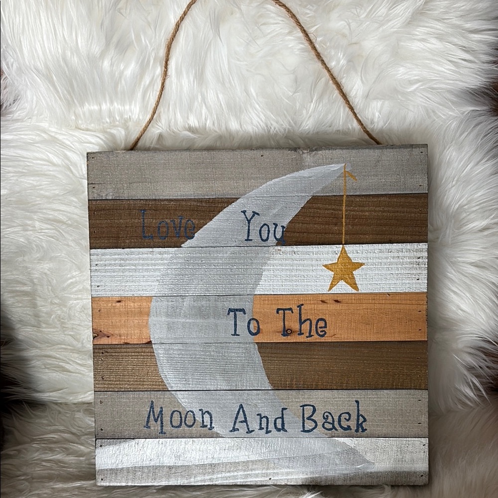 Handmade Rustic Wooden Wall Art with Moon and Star